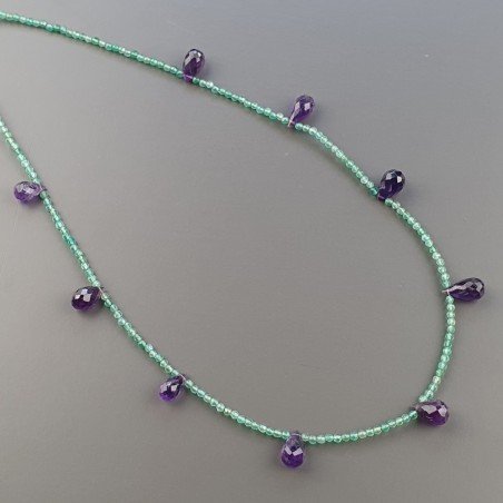 Collana Girocollo Con Pietre Dure Avventurina Verde E Ametista Africana Gocce Sfaccettato E Chiusra In Argento 925 A Mano