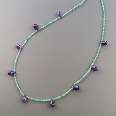 Collana Girocollo Con Pietre Dure Avventurina Verde E Ametista Africana Gocce Sfaccettato E Chiusra In Argento 925 A Mano