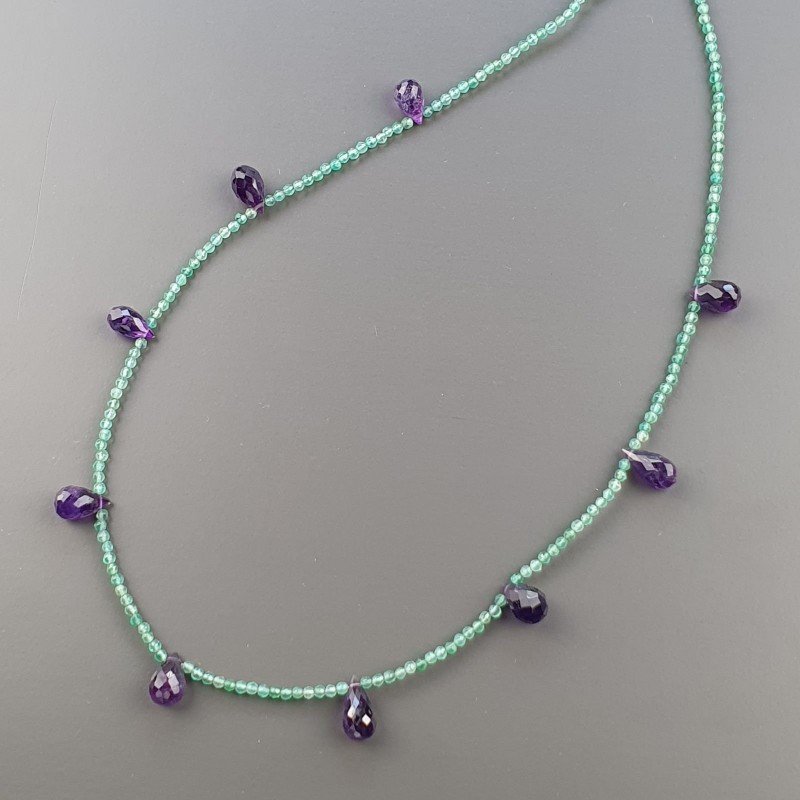 Collana Girocollo Con Pietre Dure Avventurina Verde E Ametista Africana Gocce Sfaccettato E Chiusra In Argento 925 A Mano