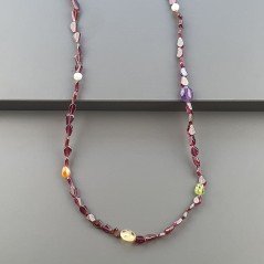 Collana Con Pietre Dure Granato Rosso E Pietre Dure Miste E Chiusra In Argento 925 A Mano