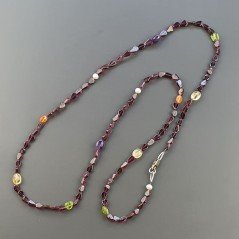 Collana Con Pietre Dure Granato Rosso E Pietre Dure Miste E Chiusra In Argento 925 A Mano