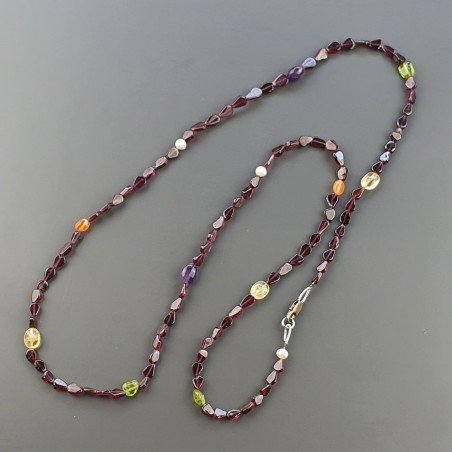 Collana Con Pietre Dure Granato Rosso E Pietre Dure Miste E Chiusra In Argento 925 A Mano