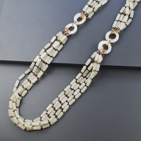 Collana Con Pietre Dure Giada Naturale,Agata Brasiliana Marrone E Calcite Cerchietti A 5 Fili A Mano