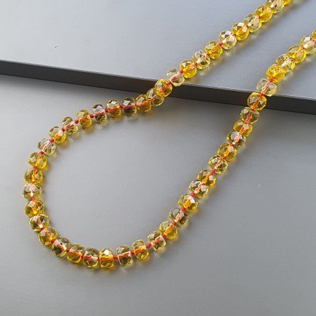 Collana Girocollo Con Pietre Dure Quarzo Citrino Idrotermale Rondelle Sfaccettato Annodato A Mano E Chiusra In Ottone