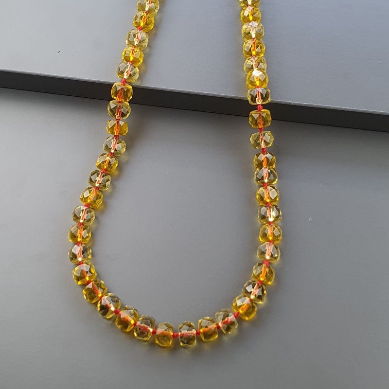Collana Girocollo Con Pietre Dure Quarzo Citrino Idrotermale Rondelle Sfaccettato Annodato A Mano E Chiusra In Ottone