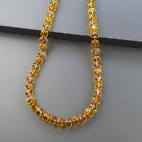 Collana Girocollo Con Pietre Dure Quarzo Citrino Idrotermale Rondelle Sfaccettato Annodato A Mano E Chiusra In Ottone