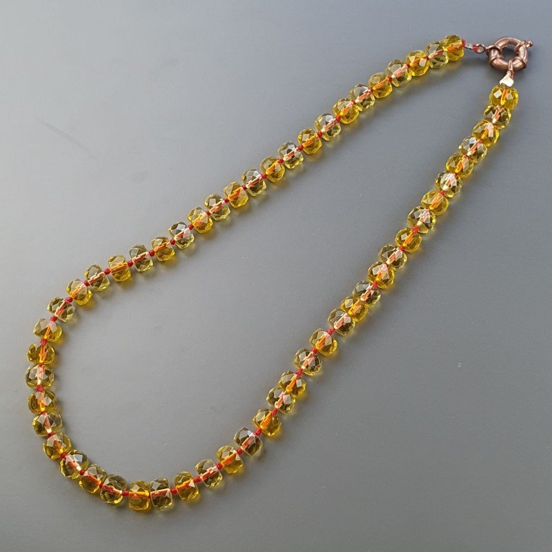 Collana Girocollo Con Pietre Dure Quarzo Citrino Idrotermale Rondelle Sfaccettato Annodato A Mano E Chiusra In Ottone