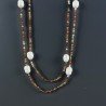 Collana Lunga Pietre Dure Agata Brasiliana Marrone Con Perle Di Fiume Irregolare 110cm E Chiusura In Argento 925