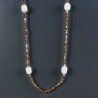 Collana Lunga Pietre Dure Agata Brasiliana Marrone Con Perle Di Fiume Irregolare 110cm E Chiusura In Argento 925