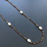 Collana Lunga Pietre Dure Agata Brasiliana Marrone Con Perle Di Fiume Irregolare 110cm E Chiusura In Argento 925