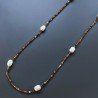 Collana Lunga Pietre Dure Agata Brasiliana Marrone Con Perle Di Fiume Irregolare 110cm E Chiusura In Argento 925