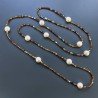 Collana Lunga Pietre Dure Agata Brasiliana Marrone Con Perle Di Fiume Beige Barocche 110cm E Chiusura In Argento 925