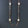 Collana Lunga Pietre Dure Agata Brasiliana Marrone Con Perle Di Fiume Beige Barocche 110cm E Chiusura In Argento 925