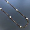 Collana Lunga Pietre Dure Agata Brasiliana Marrone Con Perle Di Fiume Beige Barocche 110cm E Chiusura In Argento 925