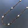 Collana Lunga Pietre Dure Agata Brasiliana Marrone Con Perle Di Fiume Beige Barocche 110cm E Chiusura In Argento 925