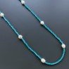Collana Lunga Pietre Dure Giada Turchese Con Perle Di Fiume Irregolare 120cm E Chiusura In Argento 925