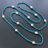 Collana Lunga Pietre Dure Giada Turchese Con Perle Di Fiume Irregolare 120cm E Chiusura In Argento 925