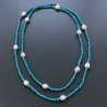 Collana Lunga Pietre Dure Giada Turchese Con Perle Di Fiume Irregolare 120cm E Chiusura In Argento 925
