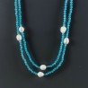 Collana Lunga Pietre Dure Giada Turchese Con Perle Di Fiume Irregolare 120cm E Chiusura In Argento 925
