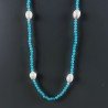 Collana Lunga Pietre Dure Giada Turchese Con Perle Di Fiume Irregolare 120cm E Chiusura In Argento 925