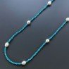 Collana Lunga Pietre Dure Giada Turchese Con Perle Di Fiume Irregolare 120cm E Chiusura In Argento 925