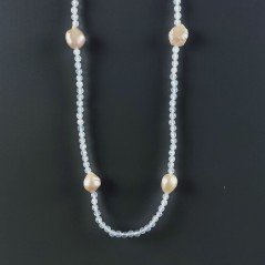 Collana Lunga Pietre Dure Agata Bianca Trasparente Con Perle Di Fiume Beige Barocche 120cm E Chiusura In Argento 925 Collana Lunga Pietre Dure Agata Bianca Trasparente Con Perle Di Fiume Beige Barocche 120cm E Chiusura In Argento 925