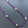 Collana Lunga Pietre Dure Giada Lavanda Con Perle Di Fiume Beige Barocche 120cm E Chiusura In Argento 925