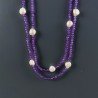 Collana Lunga Pietre Dure Giada Lavanda Con Perle Di Fiume Beige Barocche 120cm E Chiusura In Argento 925