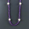 Collana Lunga Pietre Dure Giada Lavanda Con Perle Di Fiume Beige Barocche 120cm E Chiusura In Argento 925