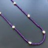 Collana Lunga Pietre Dure Giada Lavanda Con Perle Di Fiume Beige Barocche 120cm E Chiusura In Argento 925