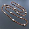 Collana Lunga Pietre Dure Corniola Con Perle Di Fiume Beige Barocche 110cm E Chiusura In Argento 925
