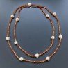 Collana Lunga Pietre Dure Corniola Con Perle Di Fiume Beige Barocche 110cm E Chiusura In Argento 925