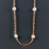 Collana Lunga Pietre Dure Corniola Con Perle Di Fiume Beige Barocche 110cm E Chiusura In Argento 925