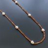 Collana Lunga Pietre Dure Corniola Con Perle Di Fiume Beige Barocche 110cm E Chiusura In Argento 925
