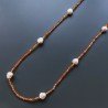 Collana Lunga Pietre Dure Corniola Con Perle Di Fiume Beige Barocche 110cm E Chiusura In Argento 925