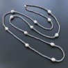 Collana Lunga Pietre Dure Agata Grigia Con Perle Di Fiume Irregolare 120cm E Chiusura In Argento 925
