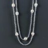 Collana Lunga Pietre Dure Agata Grigia Con Perle Di Fiume Irregolare 120cm E Chiusura In Argento 925