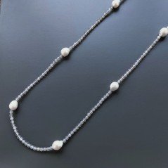 Collana Lunga Pietre Dure Agata Grigia Con Perle Di Fiume Irregolare 120cm E Chiusura In Argento 925