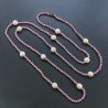 Collana Lunga Pietre Dure Giada Rosa Con Perle Di Fiume Beige Barocche 125cm E Chiusura In Argento 925