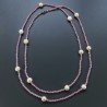 Collana Lunga Pietre Dure Giada Rosa Con Perle Di Fiume Beige Barocche 125cm E Chiusura In Argento 925
