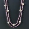 Collana Lunga Pietre Dure Giada Rosa Con Perle Di Fiume Beige Barocche 125cm E Chiusura In Argento 925