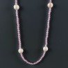 Collana Lunga Pietre Dure Giada Rosa Con Perle Di Fiume Beige Barocche 125cm E Chiusura In Argento 925