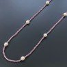 Collana Lunga Pietre Dure Giada Rosa Con Perle Di Fiume Beige Barocche 125cm E Chiusura In Argento 925