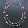 Collana Lunga Pietre Dure Occhio Di Gatto Con Perle Di Fiume Irregolare 115cm E Chiusura In Argento 925