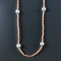 Collana Lunga Pietre Dure Occhio Di Gatto Con Perle Di Fiume Irregolare 115cm E Chiusura In Argento 925