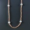 Collana Lunga Pietre Dure Occhio Di Gatto Con Perle Di Fiume Irregolare 115cm E Chiusura In Argento 925