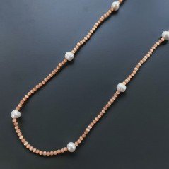 Collana Lunga Pietre Dure Occhio Di Gatto Con Perle Di Fiume Irregolare 115cm E Chiusura In Argento 925