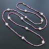 Collana Lunga Pietre Dure Agata Brasiliana Fucsia Con Perle Di Fiume Irregolare 115cm E Chiusura In Argento 925