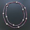 Collana Lunga Pietre Dure Agata Brasiliana Fucsia Con Perle Di Fiume Irregolare 115cm E Chiusura In Argento 925