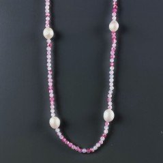 Collana Lunga Pietre Dure Agata Brasiliana Fucsia Con Perle Di Fiume Irregolare 115cm E Chiusura In Argento 925